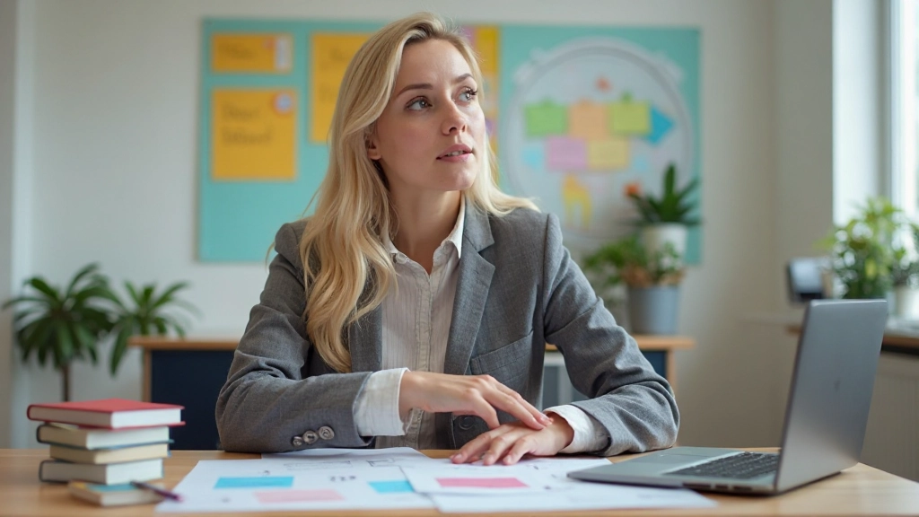 Lektor demonštrujúci rôzne učebné materiály a metódy na stole