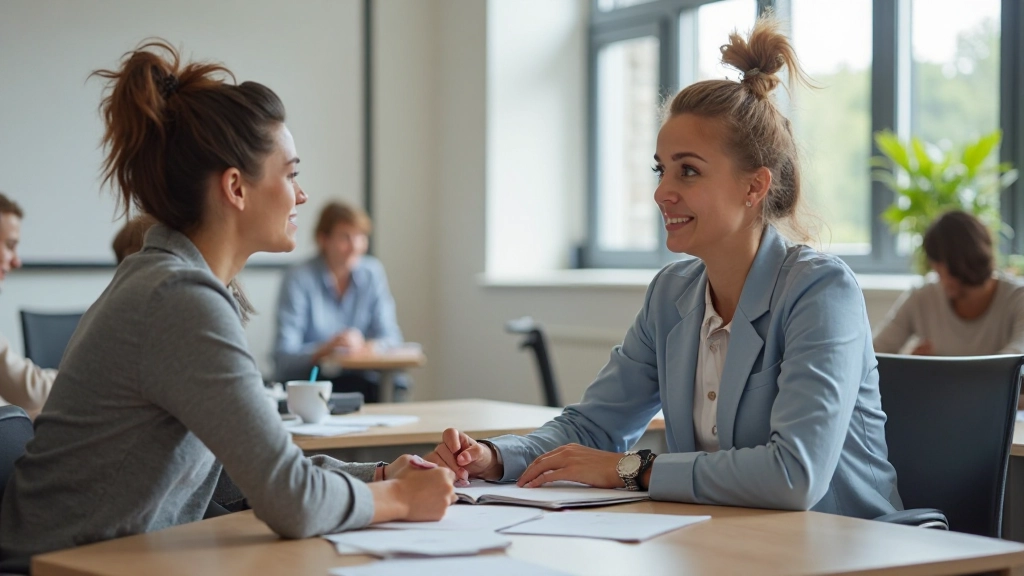 Lektor v individuálnej lekcii s študentom, obaja sústredení na učebný materiál